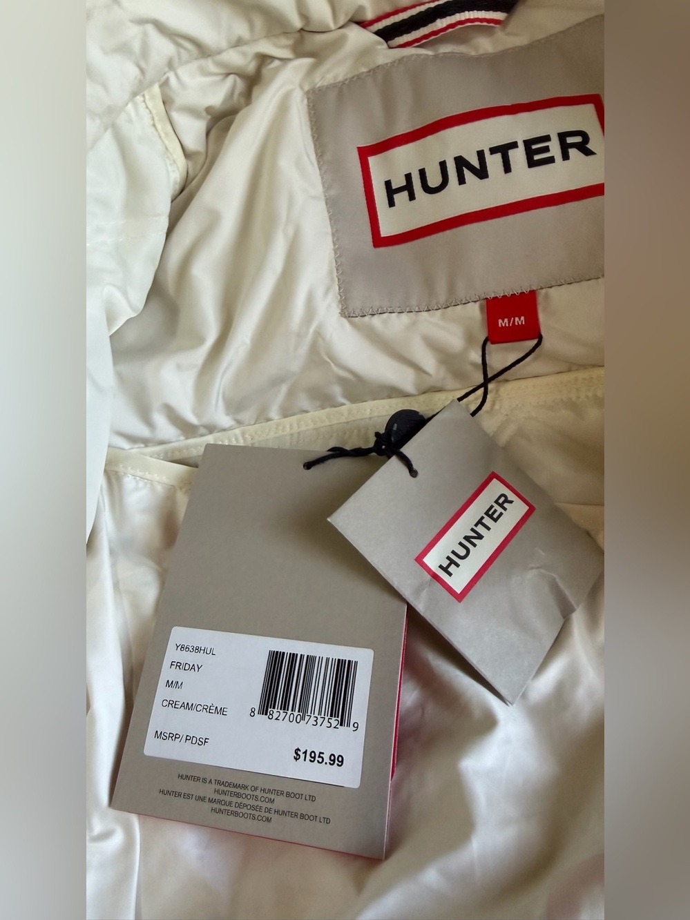 NWT Hunter Convertible Packable Quilted Jacket / Backpack Cream White Coat M